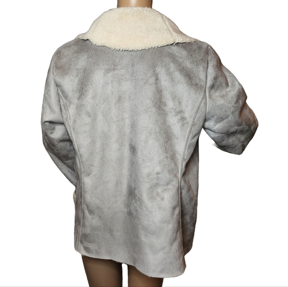Lauren Ralph Lauren faux suede sherpa open front drape cozy jacket cardigan L - Picture 13 of 17
